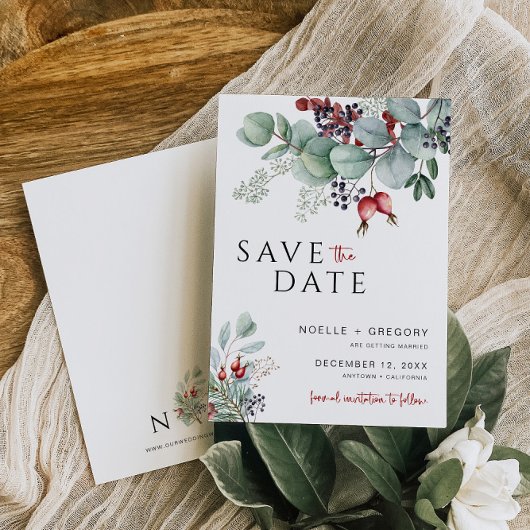 Winterhochzeit Save the Date Eukalyptus Foliage