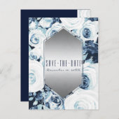Winterhochzeit Save the Date in Blauweiß Ankündigungspostkarte (Vorne/Hinten)