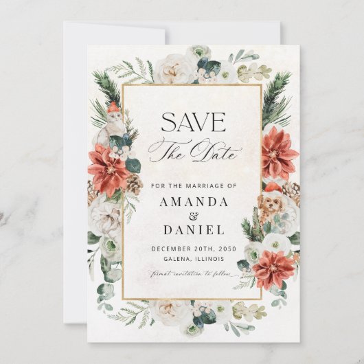 Winterhochzeit Save The Date Karte (Vorderseite)