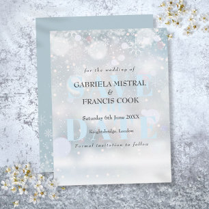 Winterhochzeit Save the Date mit ersten Schneefloc Postkarte