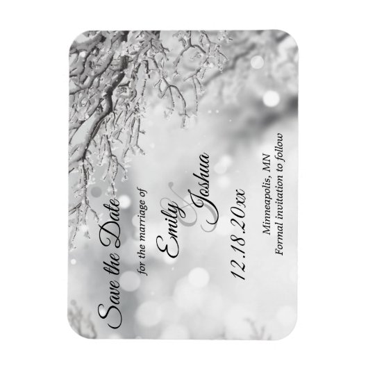 Winterhochzeit Save the Date mit Funkeln und Schne Magnet (Vertikal)