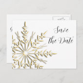 Winterhochzeit Save the Date mit Gold Snowflake Ankündigungspostkarte (Vorne/Hinten)