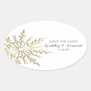 Winterhochzeit Save the Date mit Gold Snowflake Ovaler Aufkleber