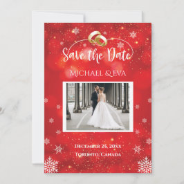 Winterhochzeit Save the Date mit Red Snowflake Einladung