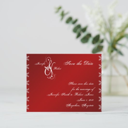Winterhochzeit Save the Date mit Red White Snowfla (Stehend Vorderseite)