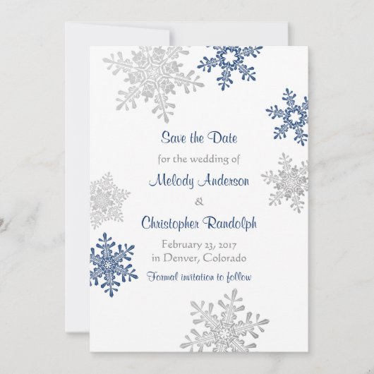 Winterhochzeit Save the Date mit Silver Snowflake (Vorderseite)