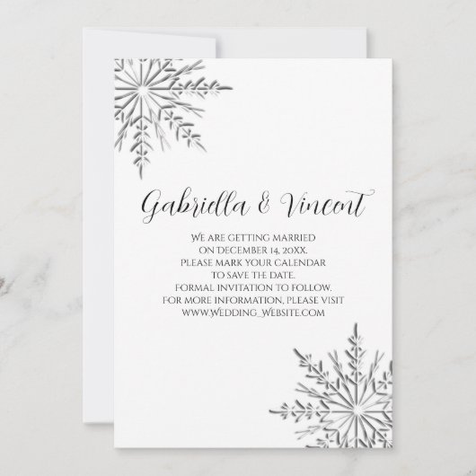 Winterhochzeit Save the Date mit Snowflake Einladung (Vorderseite)