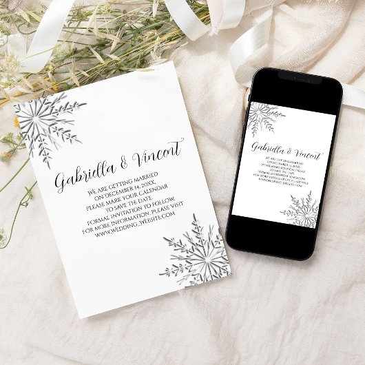 Winterhochzeit Save the Date mit Snowflake Einladung