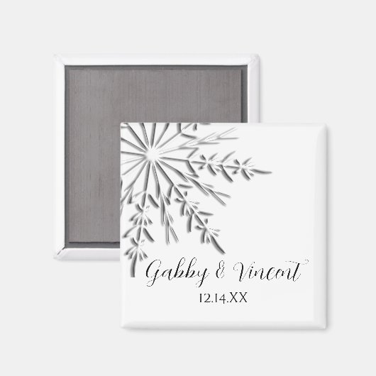 Winterhochzeit Save the Date mit Snowflake Magnet (Vorderseite/Rückseite)