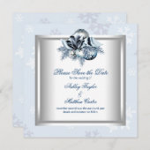Winterhochzeit Save the Date mit weißem Snowflake (Vorne/Hinten)