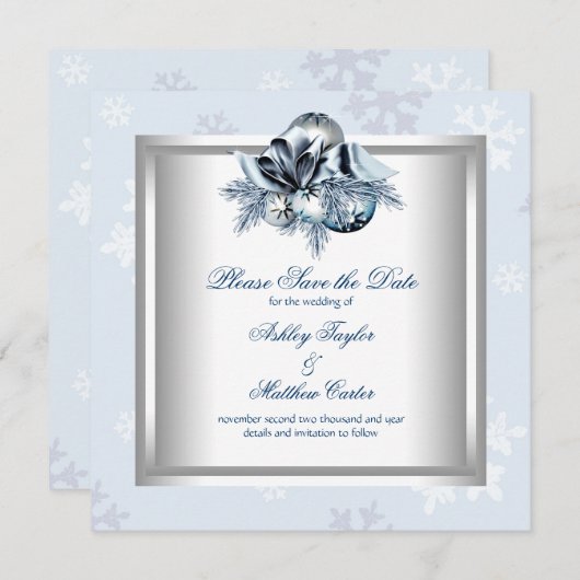 Winterhochzeit Save the Date mit weißem Snowflake (Vorne/Hinten)