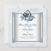 Winterhochzeit Save the Date mit weißem Snowflake (Vorderseite)
