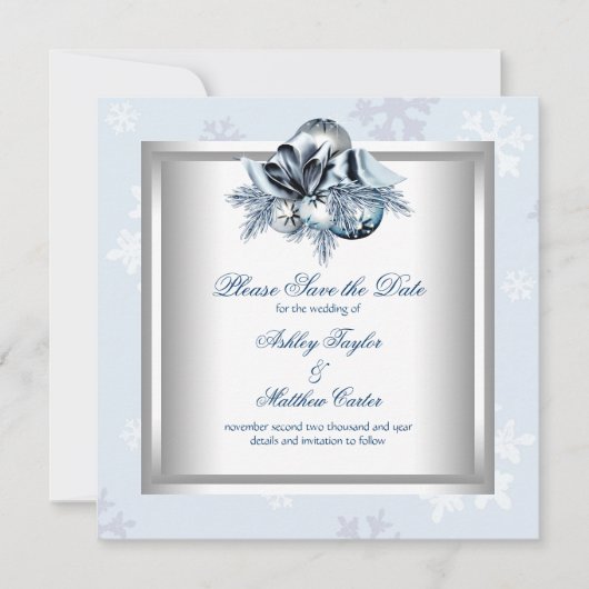 Winterhochzeit Save the Date mit weißem Snowflake (Vorderseite)