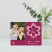 Winterhochzeit Save the Date Postkarte - Cranberry (Stehend Vorderseite)