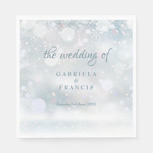 Winterhochzeit Schneeflocken Elegante Schrift Serviette (Vorderseite)