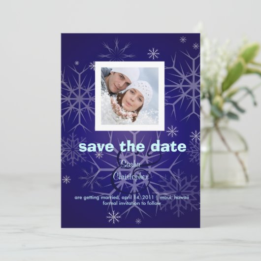 Winterhochzeit, Schneeflocken/Foto/Save the Date Save The Date (Stehend Vorderseite)