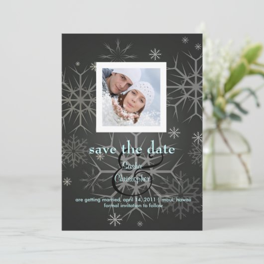 Winterhochzeit, Schneeflocken/Foto/Save the Date Save The Date (Stehend Vorderseite)