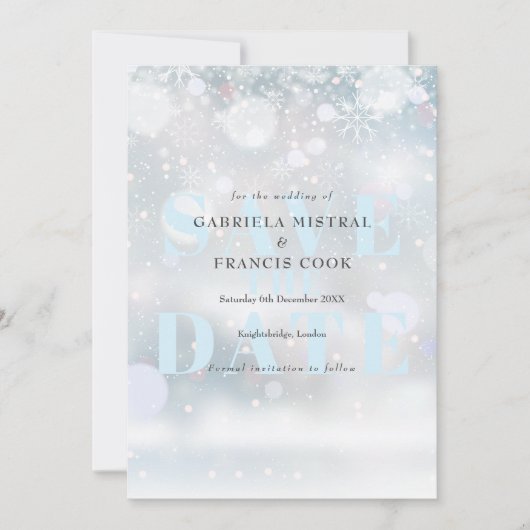 Winterhochzeit Schneeflocken Save The Date (Vorderseite)