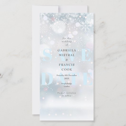 Winterhochzeit Schneeflocken Save The Date (Vorderseite)