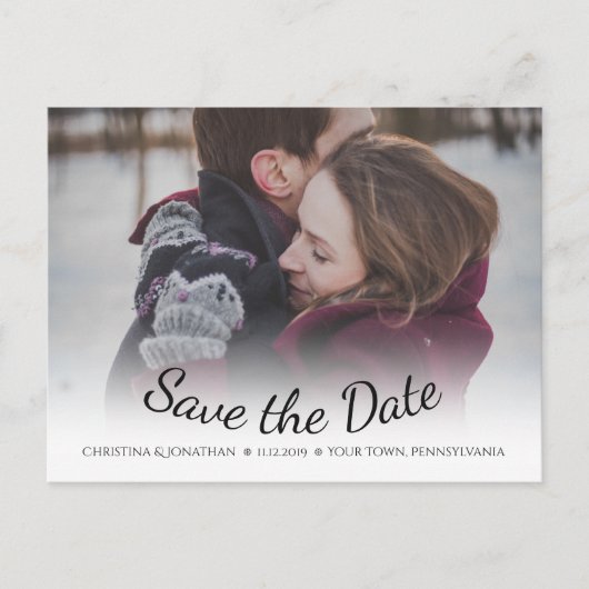 Winterhochzeit - Schneeflocken Save the Date Postk Ankündigungspostkarte (Vorderseite)