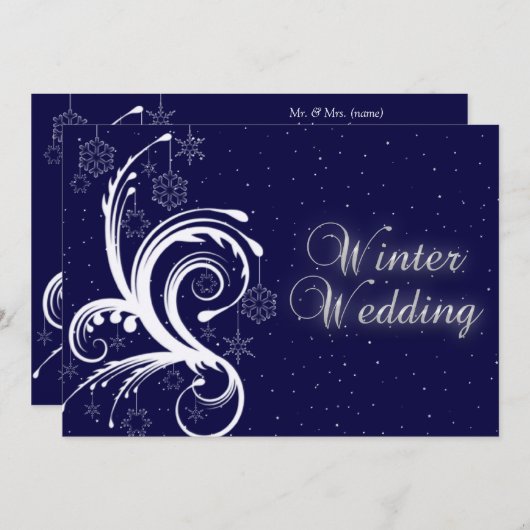 Winterhochzeit, Schneeflocken und Sterne Einladung (Vorne/Hinten)