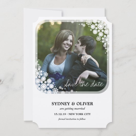 Winterhochzeit - Snowflakes Save the Date Einladung (Vorderseite)