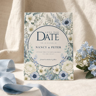 Winterhochzeit-Sparen Sie das Datum Karte Blaue