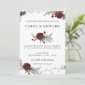 Winterhochzeit Vintager Blumenweihstil Einladung (Stehend Vorderseite)