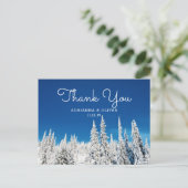 Winterhochzeit von Snow Pine Trees Vielen Dank Postkarte (Stehend Vorderseite)