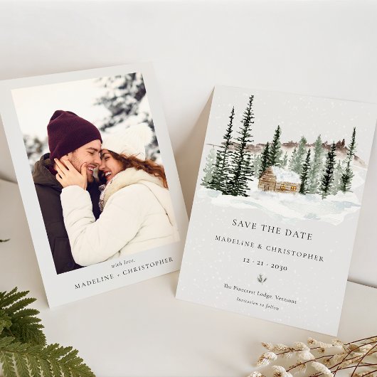 Winterhochzeit von Snowy Pine Tree Save the Date