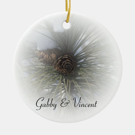 Winterhochzeit von Snowy Pines Keramik Ornament (Vorne)