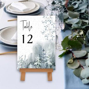 Winterhochzeit Wasserfarbe Schnee Wald Editierbar Tischnummer