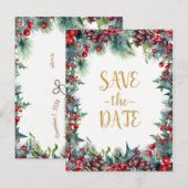 Winterhochzeit - Weihnachten Save the Date Ankündigungspostkarte (Vorne/Hinten)