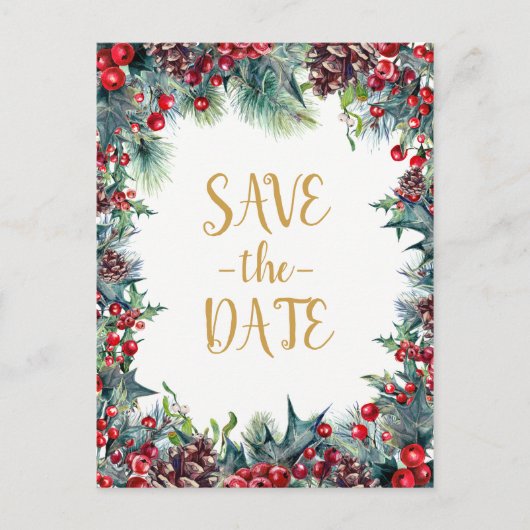 Winterhochzeit - Weihnachten Save the Date Ankündigungspostkarte (Vorderseite)