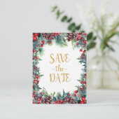 Winterhochzeit - Weihnachten Save the Date Ankündigungspostkarte (Stehend Vorderseite)