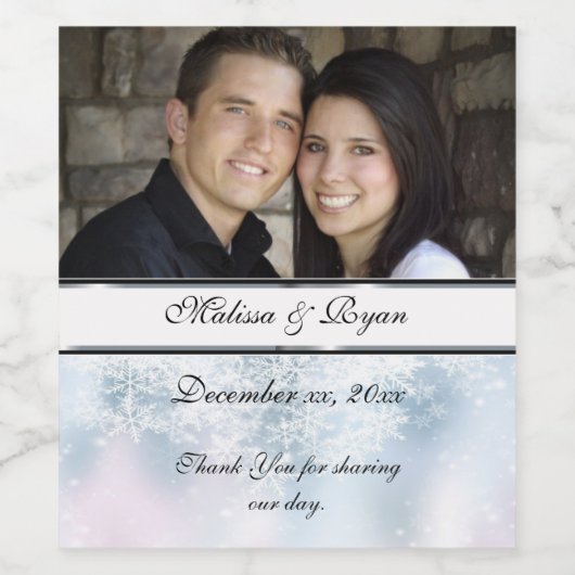 Winterhochzeit, Weihnachten, Schneeflocken, Custom Weinetikett (Einzelnes Label)