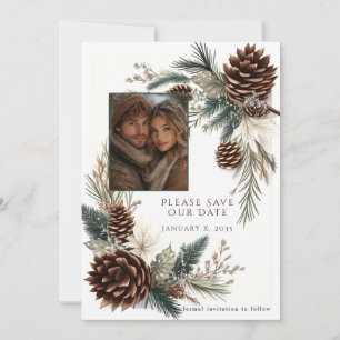 Winterhochzeit Zapfen Tannennadeln Save The Date