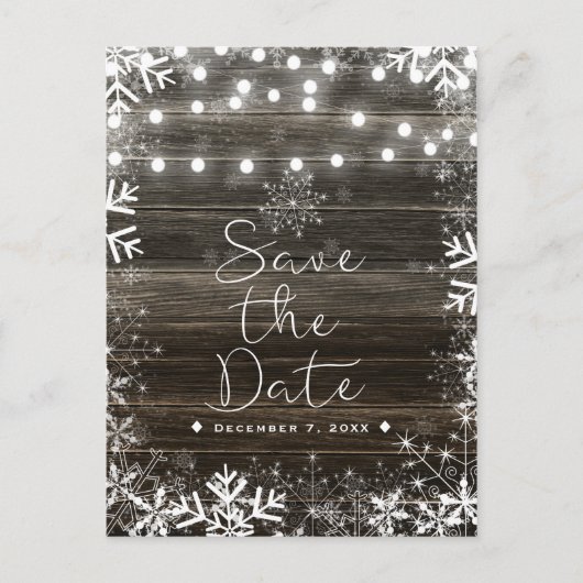 Winterhochzeiten und Schneeflocken Save the Date Ankündigungspostkarte (Vorderseite)