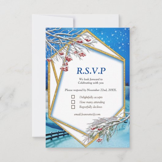 Winterhochzeitfantasie RSVP Karte (Vorderseite)