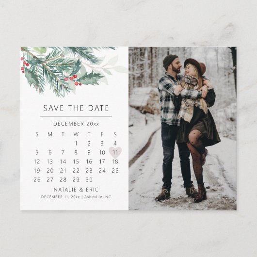 Winterhochzeitkalender Save the Date Postkarte (Vorderseite)