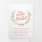 Winterhochzeitkegel Rote Beeren Aquarell Foto Dreifach-gefaltete Programmkarte (Cover)