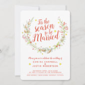 Winterhochzeitkegel Rote Beeren Stern Wasserfarbe Einladung (Vorderseite)