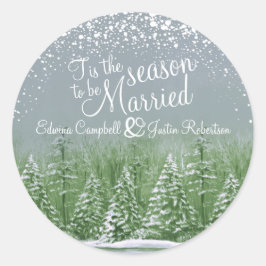 Winterhochzeitkiefernbäume Grüne Kunst Runder Aufkleber
