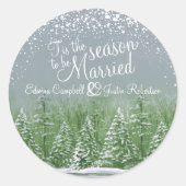 Winterhochzeitkiefernbäume Grüne Kunst Runder Aufkleber (Vorderseite)