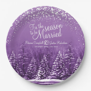 Winterhochzeitkiefernsee lila Kunst Pappteller