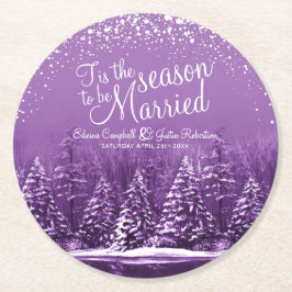 Winterhochzeitkiefernsee lila Kunst Runder Pappuntersetzer