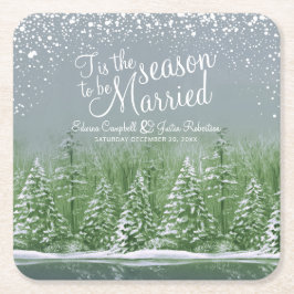 Winterhochzeitkiefernwald Grüne Kunst Rechteckiger Pappuntersetzer