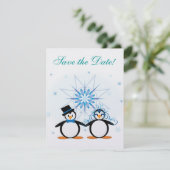 Winterhochzeitpinguine Save the Date (Stehend Vorderseite)