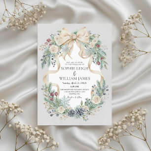 Winterhochzeitseinladung mit cremefarbener Schleif Einladung