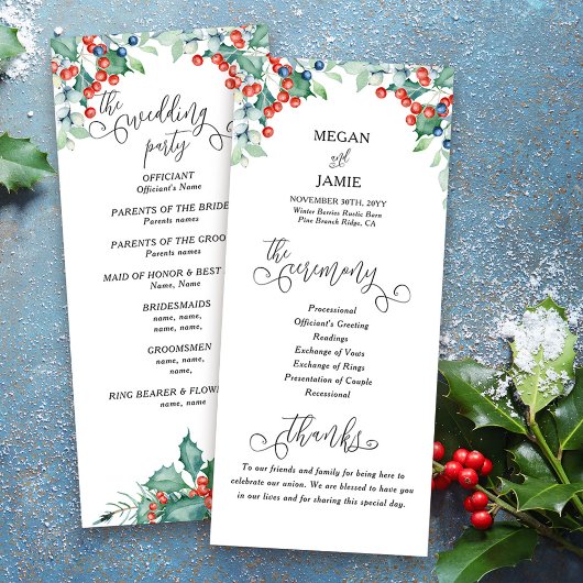 Winterhochzeitsprogramm mit elegantem Text und Ste